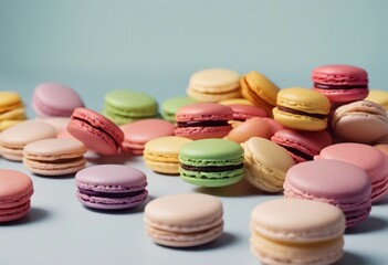 Fototapeta na wymiar Various colorful of macarons floating on the air isolated on clean background Desserts sweet cake