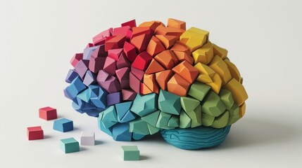 Colorful wooden puzzle brain model. Mental health and problems with memory. Neurodiversity concept.