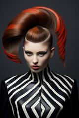Portrait modern beautiful model in eccentric striped style