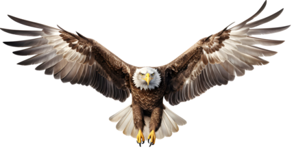 Bald american Eagle Isolated on White Background, Adult Flying Eagle Isolated on White Background