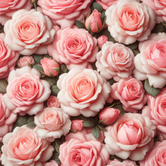 Delicate pink roses background. Full frame. AI generative