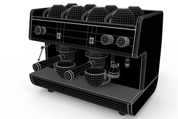 Professional espresso coffee machine with horn for two cups isolated on white