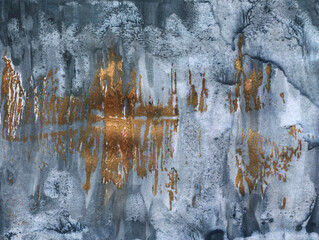 Abstract painting with gold texture,dark blue night cityscape with gold texture
