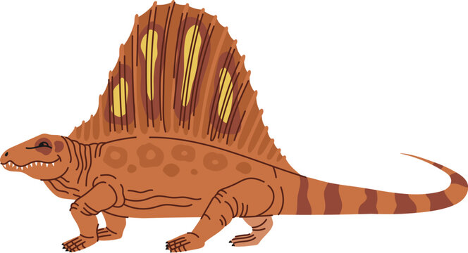 brown dimetrodon dinosaur with sail, side view clip art preview