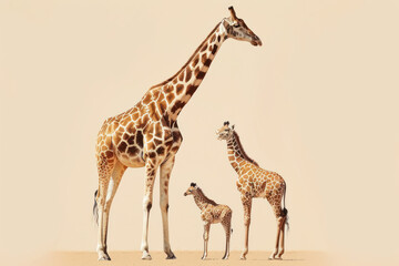 A giraffe with her cub, mother love and care in wildlife scene
