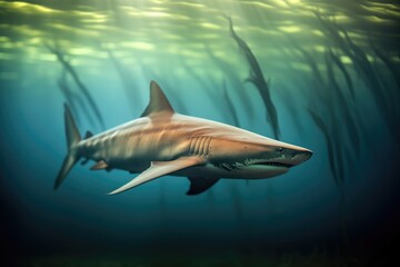 Fototapeta premium tiger shark prowling in murky depths