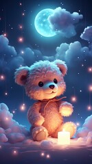 a beautiful moon, clouds, and stars with two little teddy bears in the background, in the style of honeycore, cute and colorful - generative ai