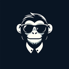 Stylish Monkey Illustration in Sunglasses and Suit on a Black Background