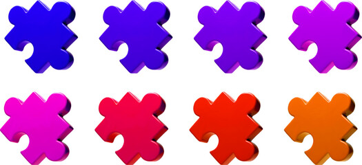 Jigsaw puzzle pieces. Bright colored 3d parts connect together as team partnership concept illustration. Elements fit and match to build strategy or community