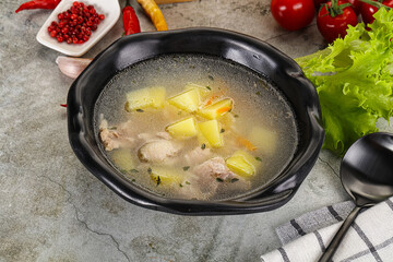 Homemade chicken soup with vegetables