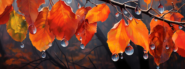 Autumn's Glistening Gems: Raindrops on Fall Foliage