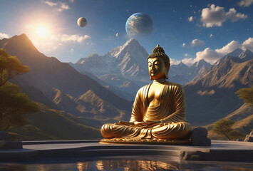 Golden Buddha sit in meditation