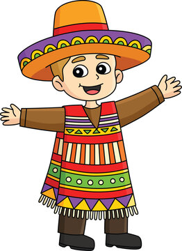 Mexican Boy Cartoon Colored Clipart Illustration