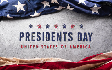 Fototapeta na wymiar Happy Presidents day concept made from American flag and the text on dark stone background.