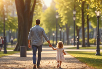 Dad walking with daughter
