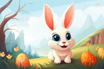 Illustration of Easter bunny with eggs