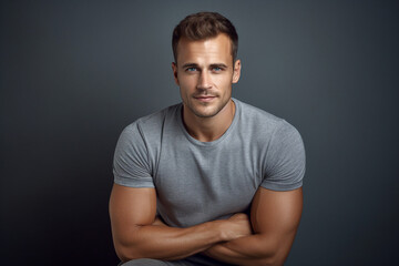 Fototapeta premium Generative AI portrait of young attractive hot model fashion appearance isolated on dark grey background