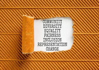 Diversity inclusion symbol. Concept words Community Diversity Equality Fairness Inclusion Representation Change on white paper on a beautiful brown background. Diversity equality inclusion concept.