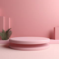 3D rendering of a pink podium on a matching background for product presentation. A minimalist and chic concept for showcasing products.