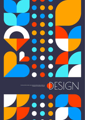 Modern business poster with abstract geometric Bauhaus pattern. Company promo flyer design layout or business presentation page, poster template with Bauhaus orange, red and blue geometrical pattern