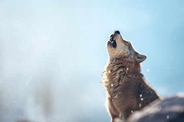 howling wolf with breath visible in cold air