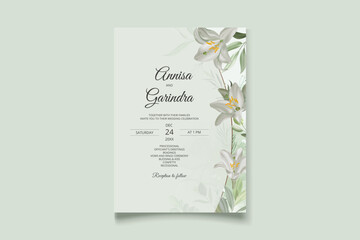 white flower and leaves  wedding invitation template set with watercolour background   Premium Vector