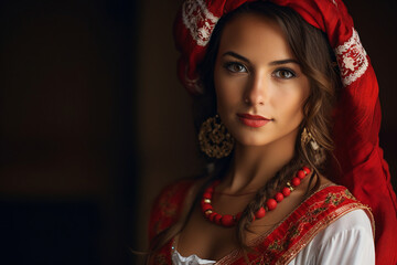 AI generated portrait of a european slavic woman dressed in traditional clothing