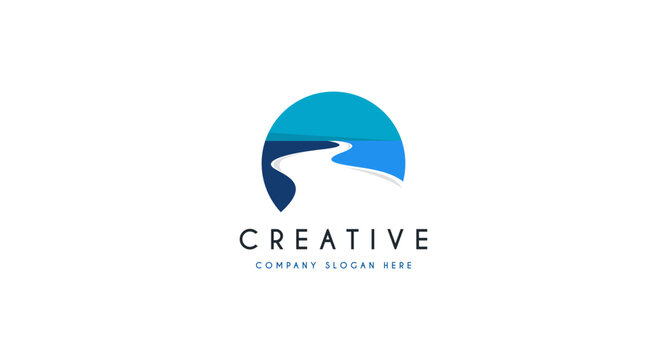 river creek winding road logo design illustration