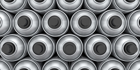 Set of spray paint cans in row on white background. Spray bottle and dispenser