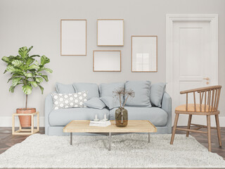 Mockup frame empty, poster in home living room design, element mockup interior, 3d rendering.