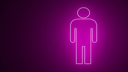 Neon man simple icon on black background, Flat design. Toilet or bathroom sign. Male silhouette neon light icon. Gentlemen WC door glowing sign. Men's clothes department store.