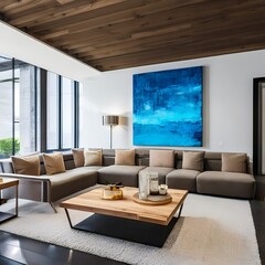 A modern art gallery-inspired living room with abstract paintings3