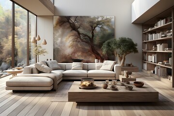 A Scandinavian-inspired living room with big window