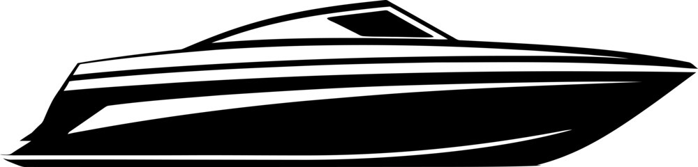 Speed boat silhouette icon in black color. Vector template design.