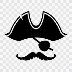 Pirate captain or sailor tricorn hat and eye patch photo booth mask. Vector birthday party costume, photobooth props or scrapbooking elements with isolated silhouette of pirate, corsair or buccaneer © Buch&Bee