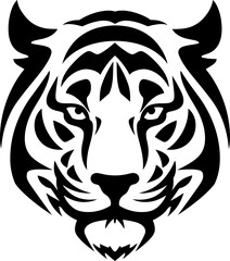 Tattoo tiger head silhouette in black color. Vector template for tattoo design.