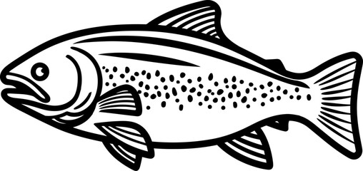 Trout fish silhouette in black color. Vector template for laser cutting wall art.