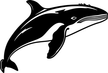 Whale animal silhouette in black color. Vector template design art.