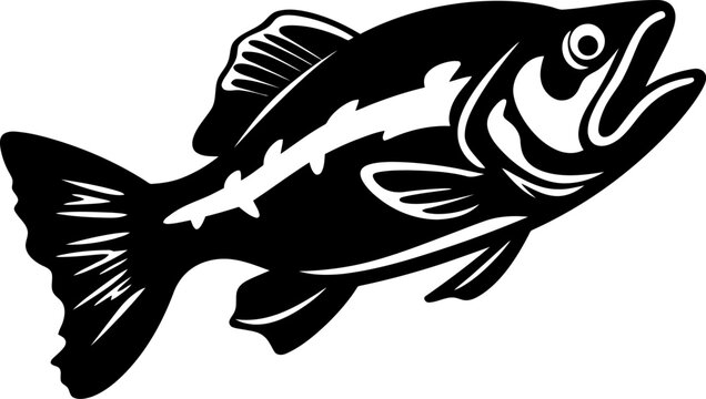 Walleye fish silhouette in black color. Vector template for laser cutting wall art.
