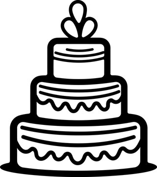 Wedding cake silhouette in black color. Vector template for laser cutting wall art.