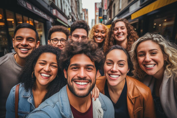 Large Multiracial Group of Friends Smiling Outdoor. Friendship Concept - obrazy, fototapety, plakaty