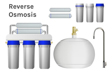 Reverse osmosis kit, filter, expansion tank and faucet.