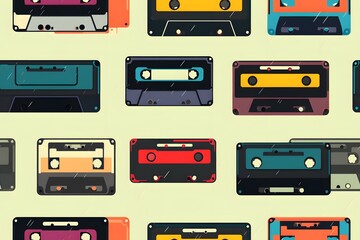 Fototapeta premium Seamless pattern with vintage cassette