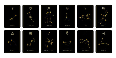 Set of zodiac constellations cards vector illustration design. © megis