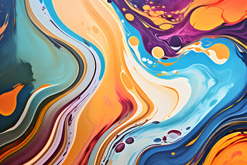 Closeup of abstract oil paint background texture with liquid fluid marbled paper texture banner texture. Generative AI (생성형 AI) - obrazy, fototapety, plakaty