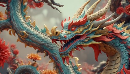 Fototapeta premium Beautiful fantasy dragon. Year of the Dragon according to the eastern horoscope