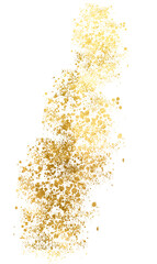 Gold glitter. Gold Glitter shiny swirl. Golden sparkle confetti. Shiny glittering dust. Luxury Border Frame Transparent Background.