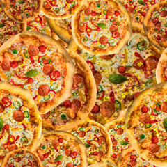 Seamless pepperoni pizza pie high resolution banner pattern