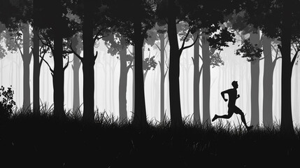 Man Running In Black & White Noir Style Shadow Forest Bg Animation Seamless Loop 