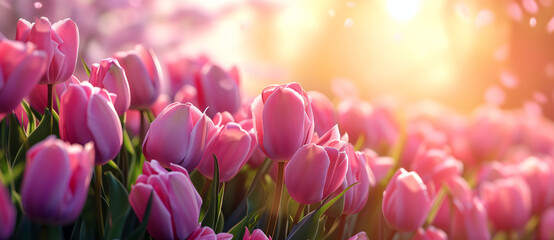 Obraz premium Gorgeous Spring Bloom: Soft Pink Tulip Flowers in a Natural Background